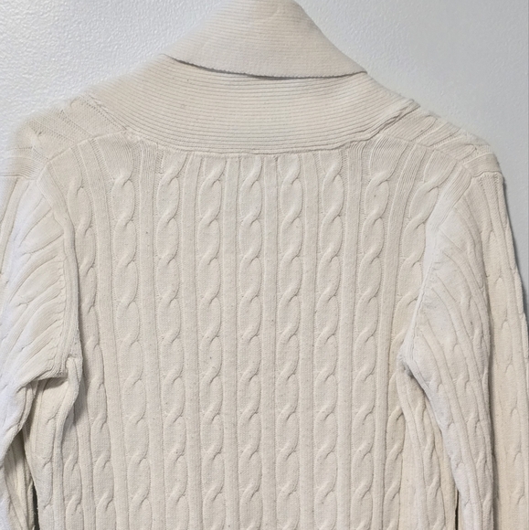 Charter Club Shawl Neck Cotton/Nylon Sweater Ivory/Creme Cable Knit Size S - Picture 8 of 11